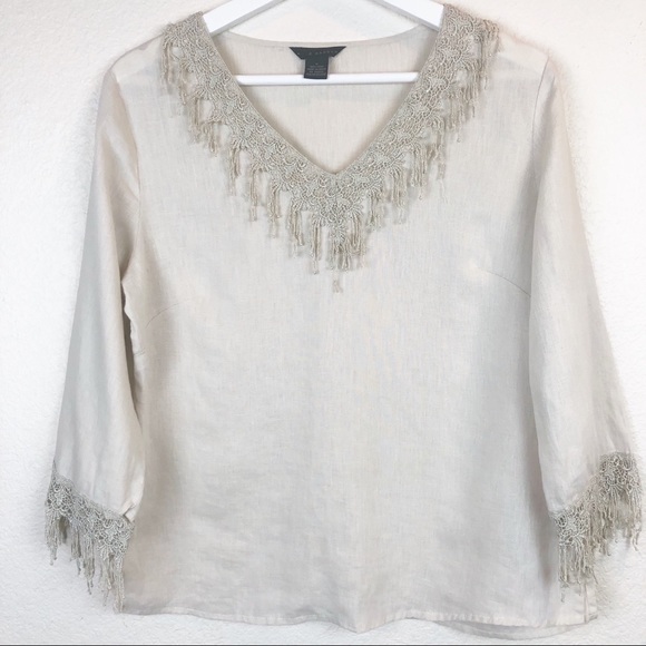 Anne Carson Tops - Anne Carson 100% linen blouse beige Size Small.